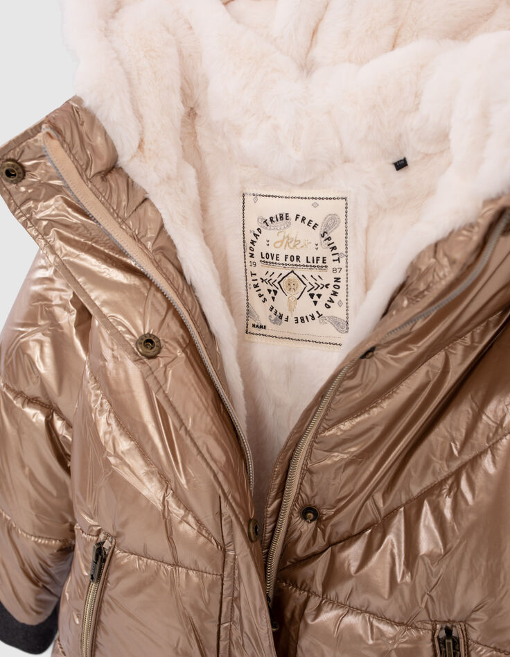 Goldfarbene M&auml;dchensteppjacke mit Futter und F&auml;ustlingen-2