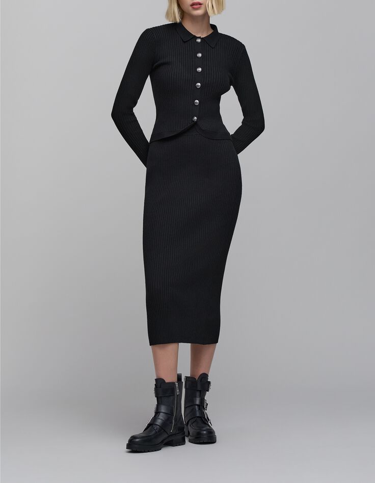 Women's black rib-knit tube skirt-5 Women's black rib-knit tube skirt-5