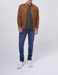 Men’s khaki marl polo shirt with mixed-fabric collar-7
