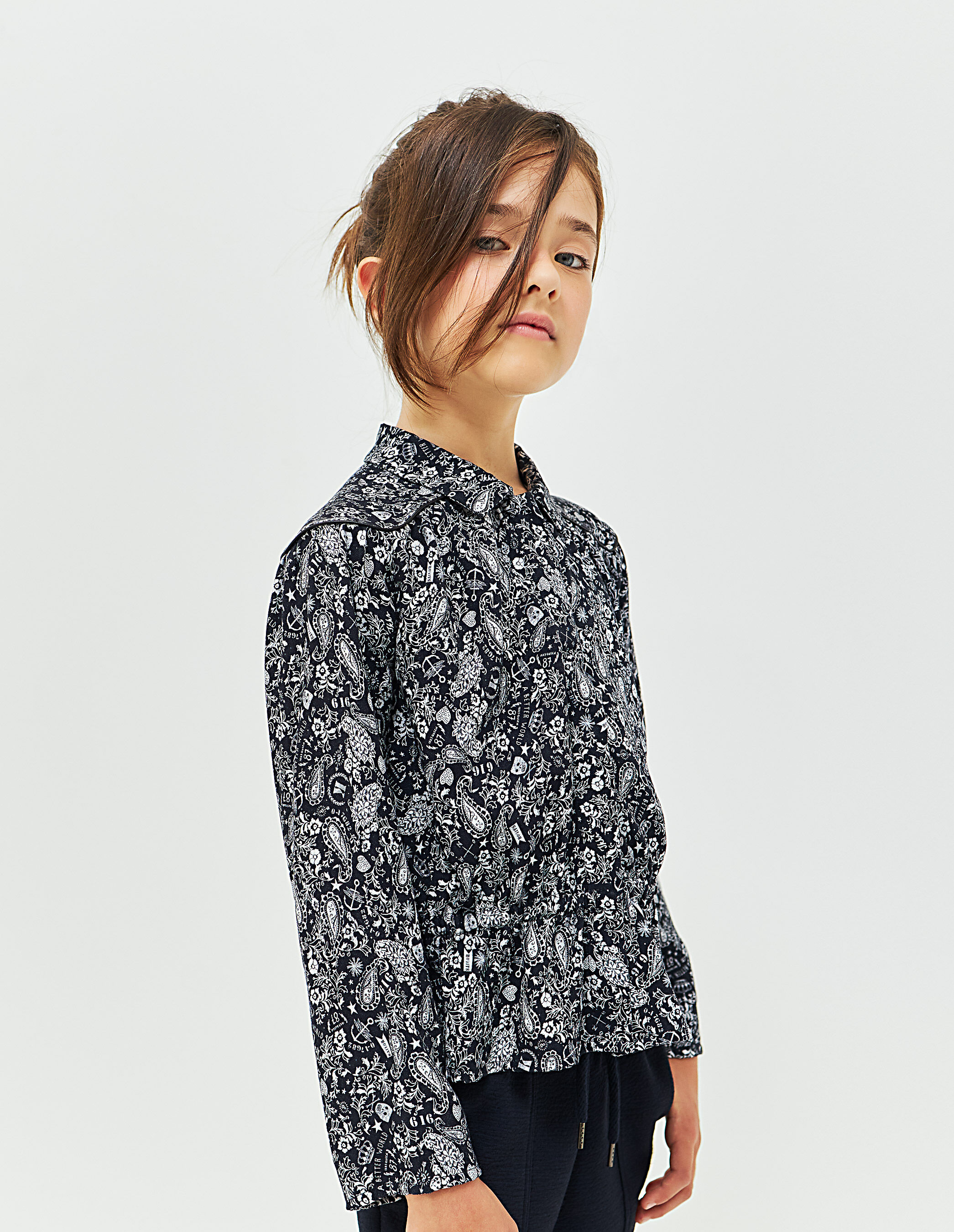 Blouse navy imprim tattoos taille lastiqu e fille