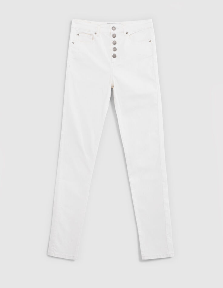 Jean blanc cropped boutons apparents powerstretch Femme-5