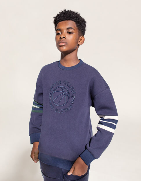 Boys’ navy XL embroidered sweatshirt with striped sleeves