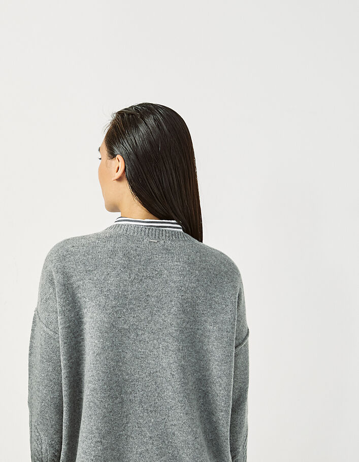Jersey punto tricot gris 100 % lana ochos puños mujer - IKKS