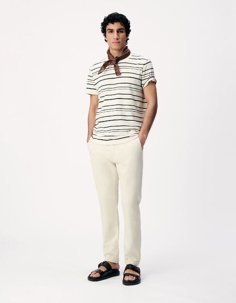 Pantalon tapered beige coton et lin Homme - IKKS