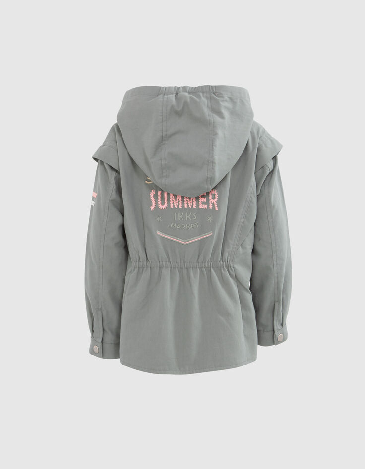 Parka caqui algodón orgánico bordados mensaje espalda niña-4