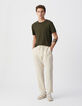Men’s khaki cotton modal crew neck T-shirt-2