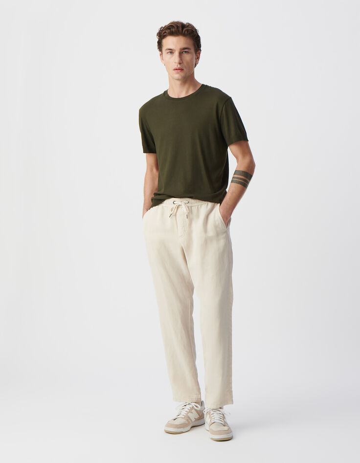 Men’s khaki cotton modal crew neck T-shirt-2