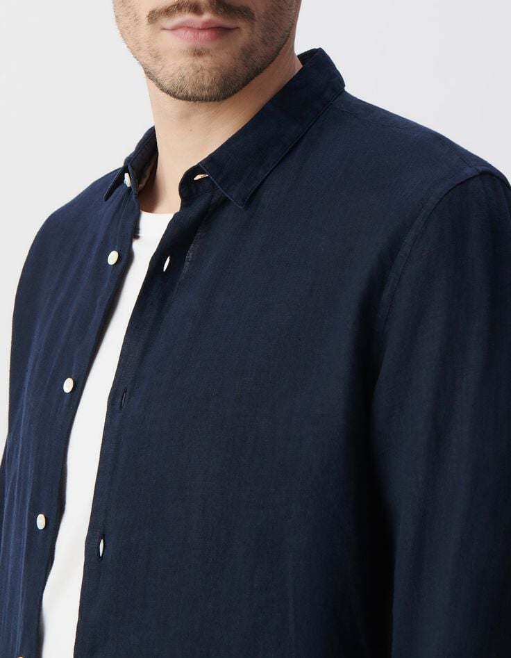 Camisa SLIM azul marino 100 % lino hombre-9