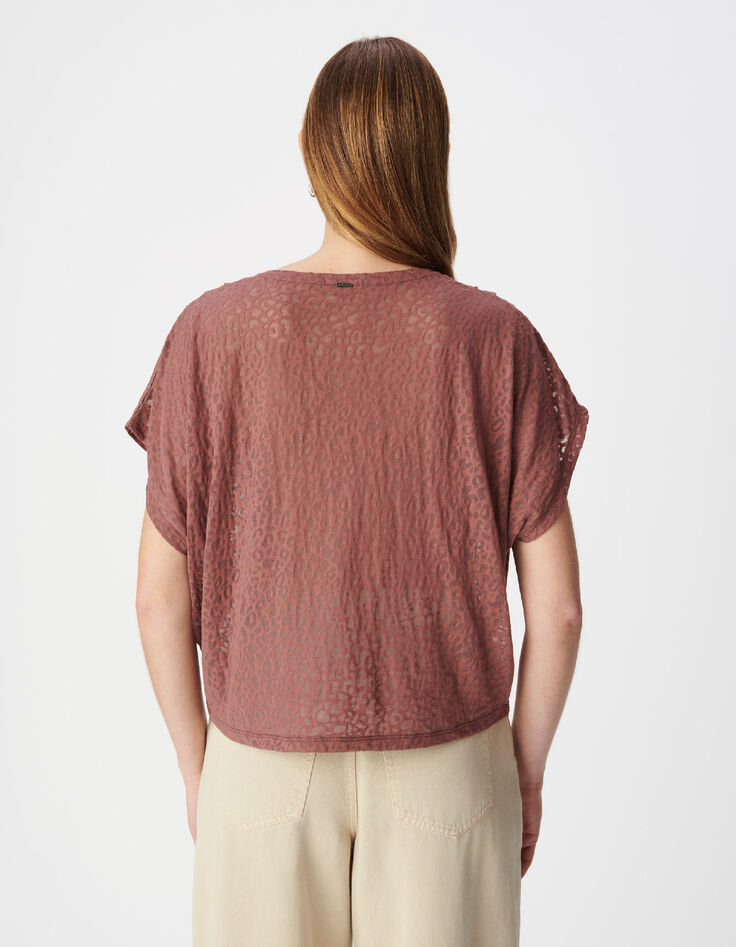 Tee-shirt loose bordeaux imprim&eacute; l&eacute;opard Femme-3