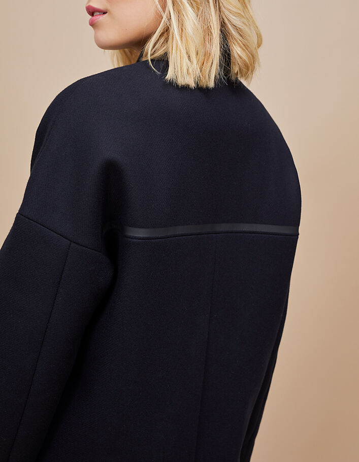 Abrigo negro largo detalle cuero cuello I.Code - I.CODE