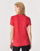Rotes Damen-T-Shirt mit V-Ausschnitt, Zierat am Ausschnitt-2
