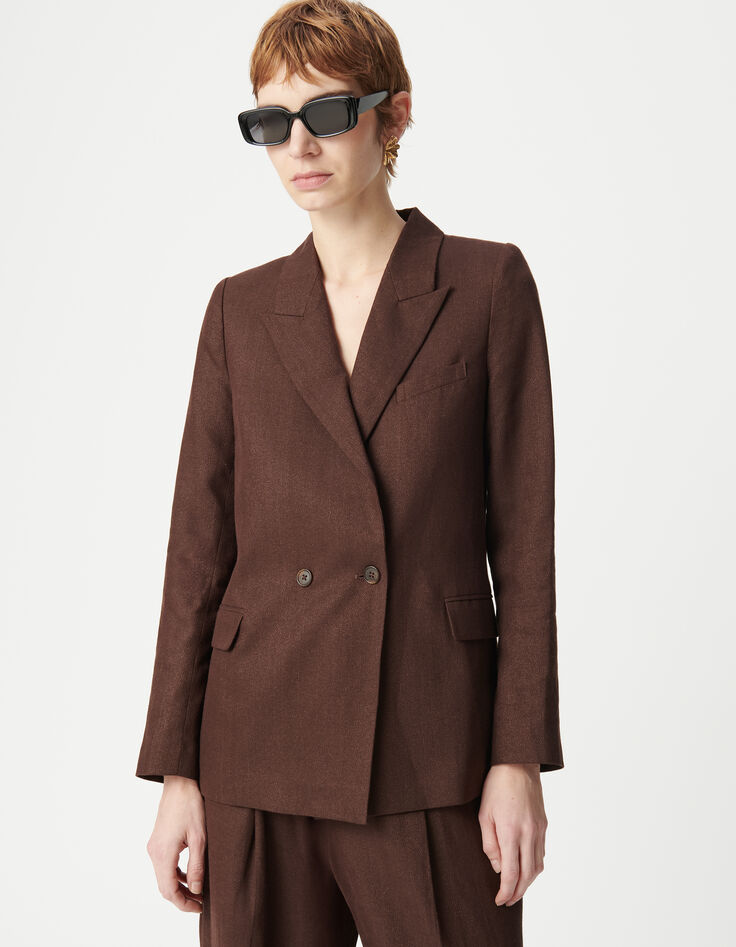 Americana marrón con doble botonadura y lentejuelas para mujer-2