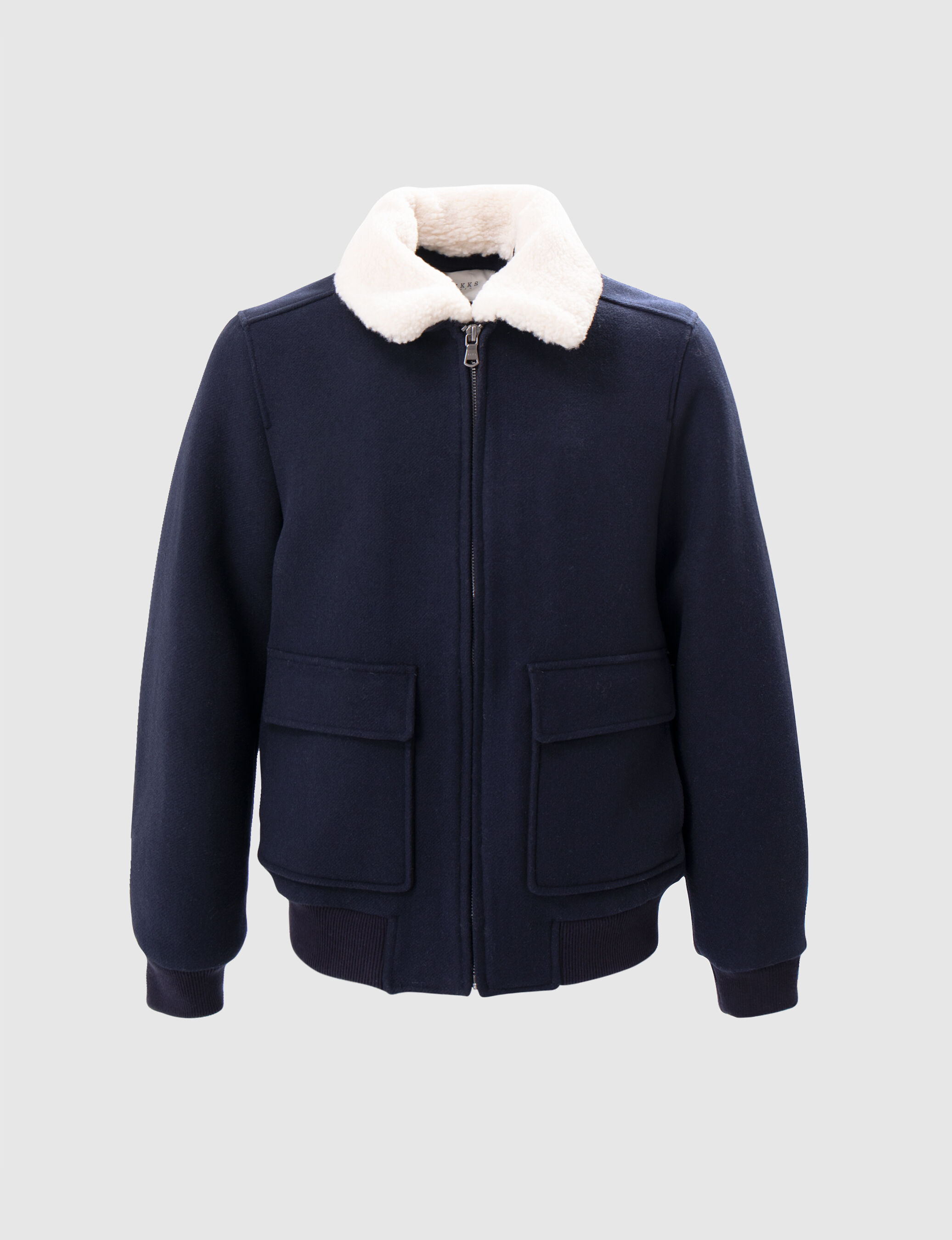 Men s wool fabric flight jacket with fur lined collar IKKS