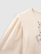 Girls’ ecru T-shirt with embroidered necklaces-6