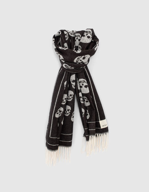 Women’s black & white jacquard viscose skull scarf
