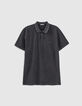 Men’s black faded pique knit polo shirt-1