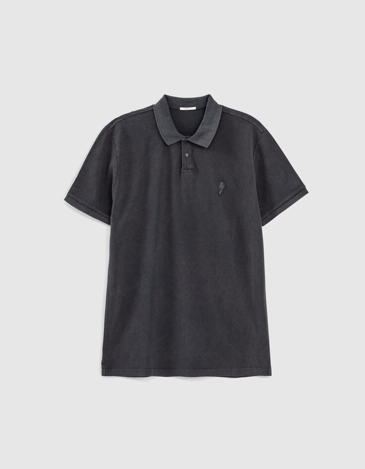 Men’s black faded pique knit polo shirt-1