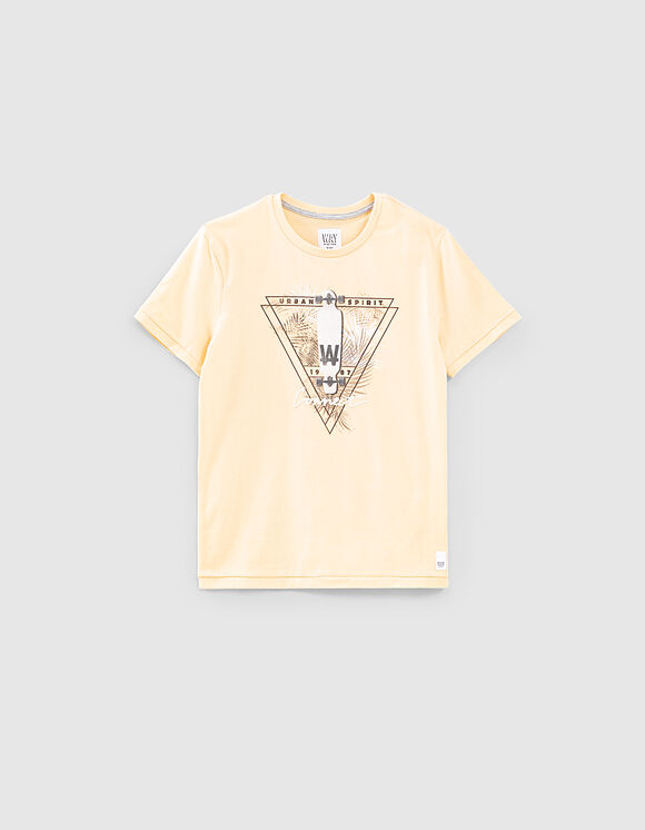 Boys’ medium yellow organic T-shirt + skateboard image