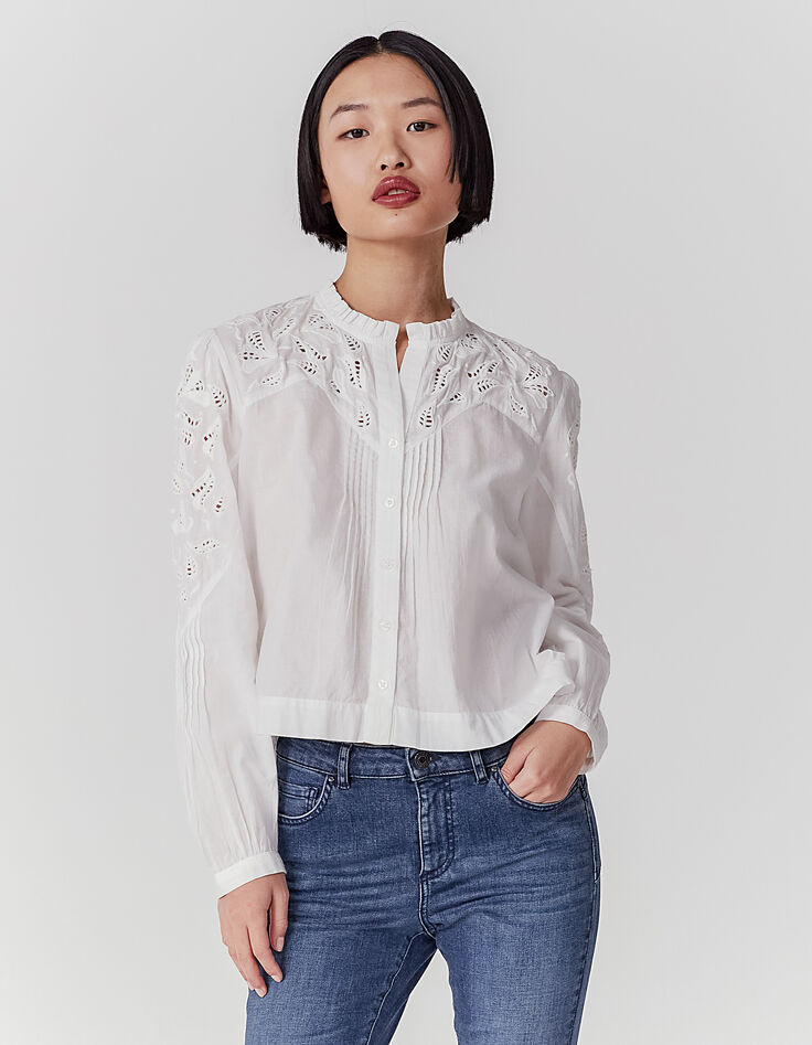 Ecru blouse acid wash behandeling borduursels dames-1