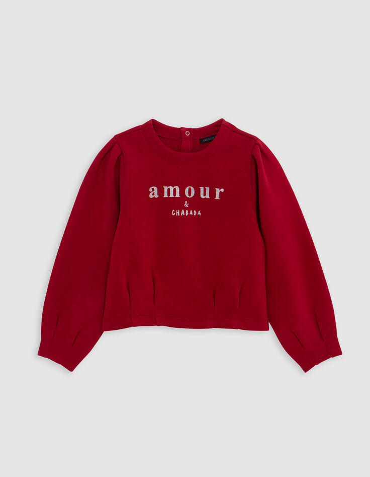 Rotes Sweatshirt, Paillettenmuster, Falten, Mädchen-2