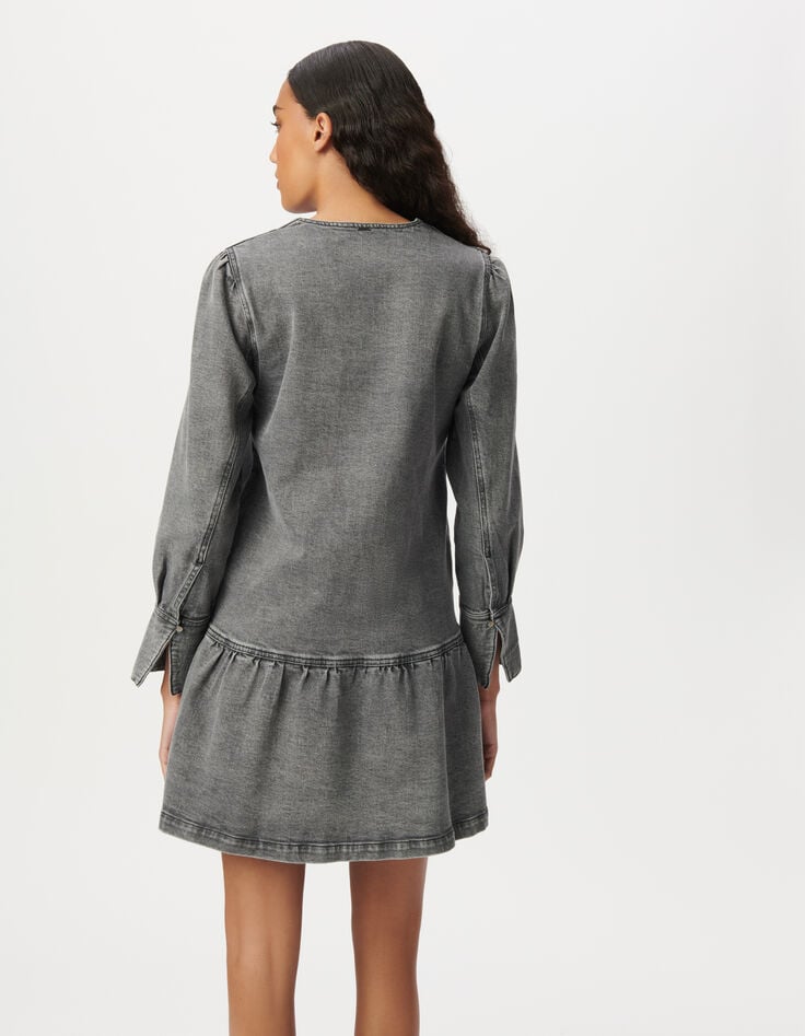 Vestido vaquero gris manga larga mujer-3 Vestido vaquero gris manga larga mujer-3