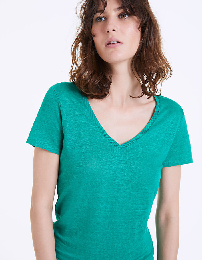 Grünes Damen-T-Shirt mit Palmenstickerei - IKKS