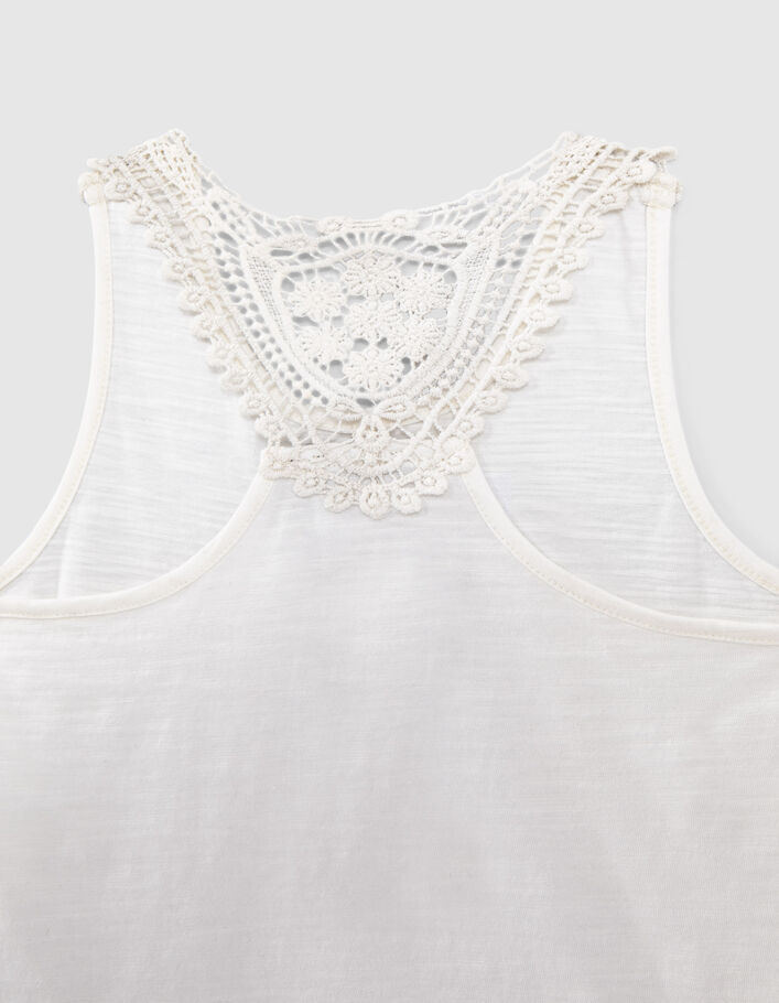 Girls' ecru organic cotton vest top with macramé lace back - IKKS