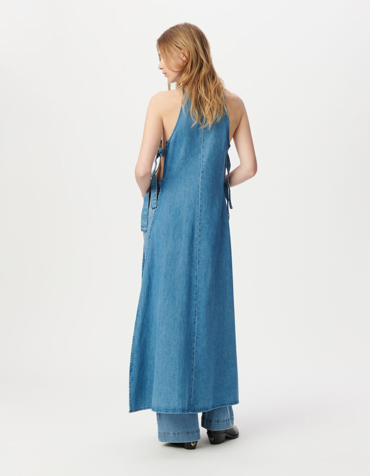 Robe longue en jean waterless ouverte côtés-2