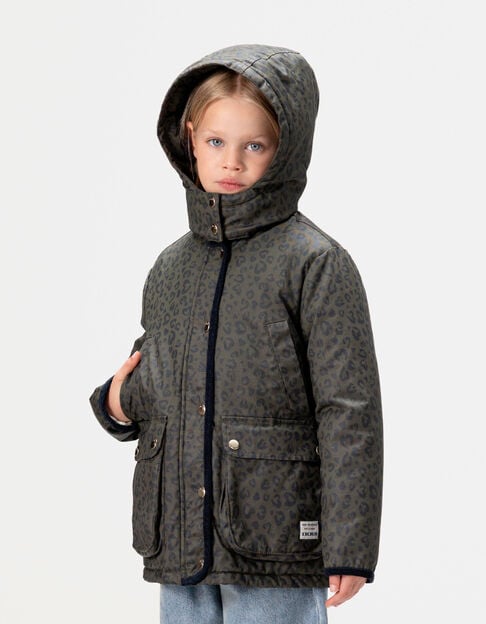 Blouson kaki enduit motif léopard-coeurs fille - IKKS