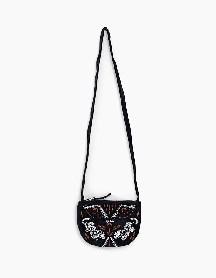 Schwarze M&auml;dchenhandtasche mit Stickerei-1