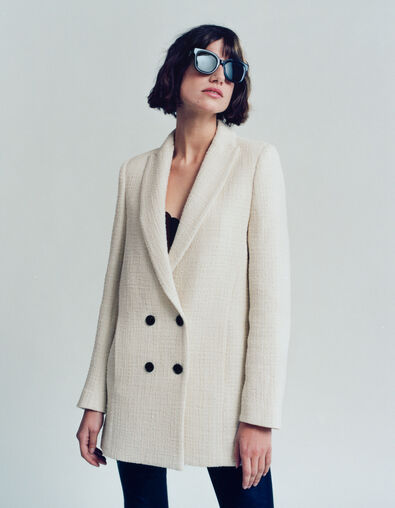 Cremfarbene Damen-Mantel mit Tweed-Effekt - IKKS
