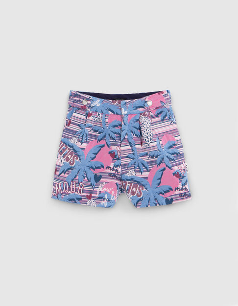 Girls’ white palm tree-leopard jacquard shorts - IKKS