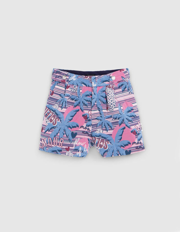 Short blanc jacquard palmiers-léopards fille-1
