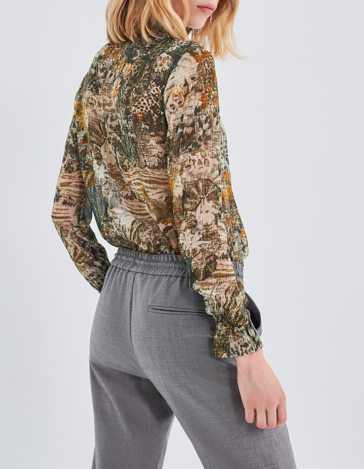 Blouse kaki imprimé paysage Femme-2