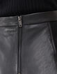 Jupe crayon coloris noir bi-matière en cuir et viscose femme-5