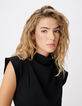 Top noir col montant effet b&eacute;nitier Femme-4