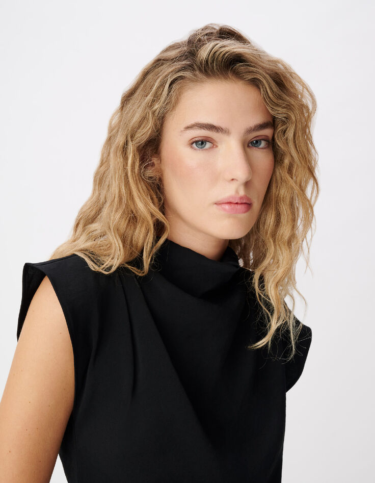 Top noir col montant effet b&eacute;nitier Femme-4