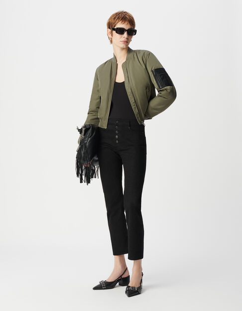 Bomber corta de mujer de color caqui con bolsillo de dos piezas con cremallera - IKKS