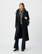Manteau long noir lainage esprit caban ceintur&eacute; Femme-1