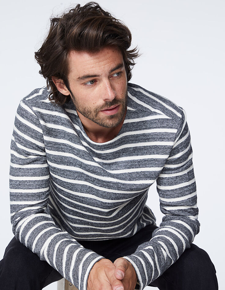 Zwarte sweater met ecru strepen Heren-1 Zwarte sweater met ecru strepen Heren-1
