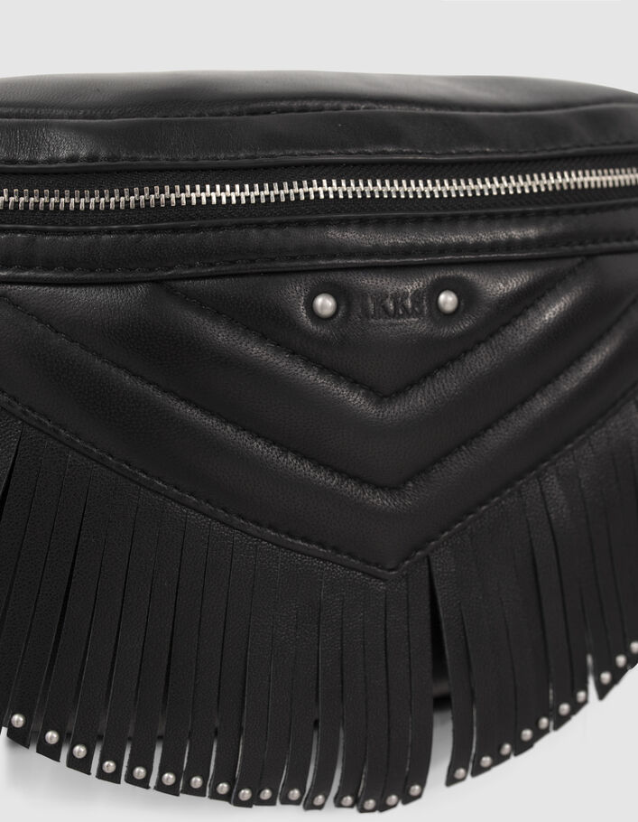 Schwarze Damen-Lederbauchtasche 1440 Pocket Belt, Fransen - IKKS