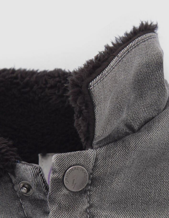 Veste en jean grise fourrée broderie dos bébé garçon-8