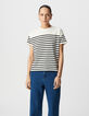 Camiseta marinera de mujer de algodón con cuello redondo y bordado-3