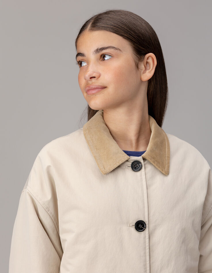 Beige trenchcoat fluwelen kraag meisjes-3