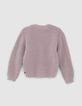 Fliederfarbene Mädchenstrickjacke mit Fantasiestrickmuster-3