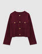 Women’s burgundy knit short cardigan with patch pockets-6