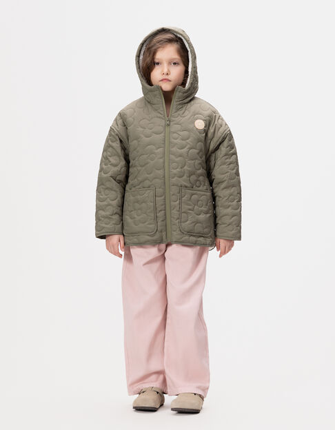Doudoune kaki matelassage fleurs fourrée fille - IKKS