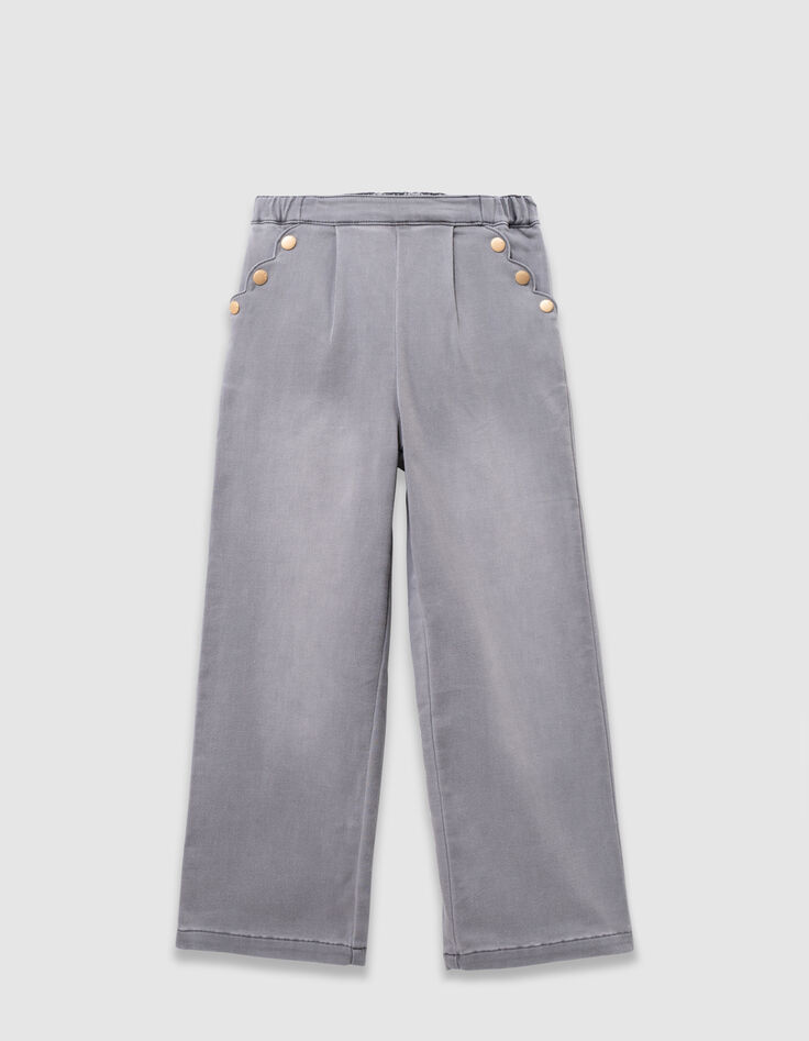 Grijze wideleg jeans drukknopen zakken meisjes-1 Grijze wideleg jeans drukknopen zakken meisjes-1