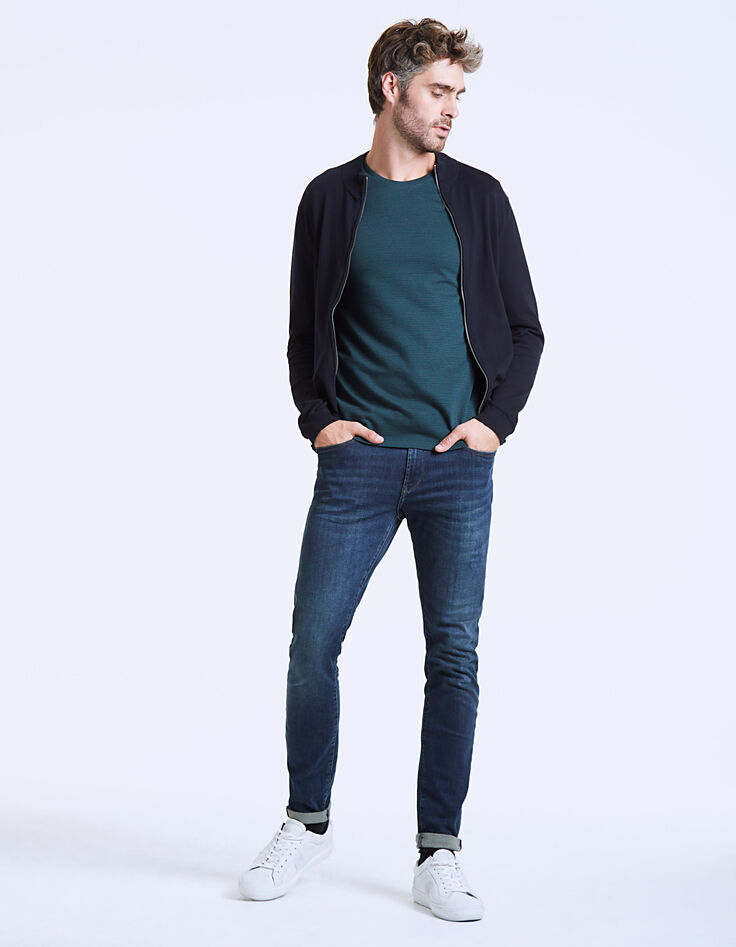 Marine en groen jacquard T-shirt voor heren-6