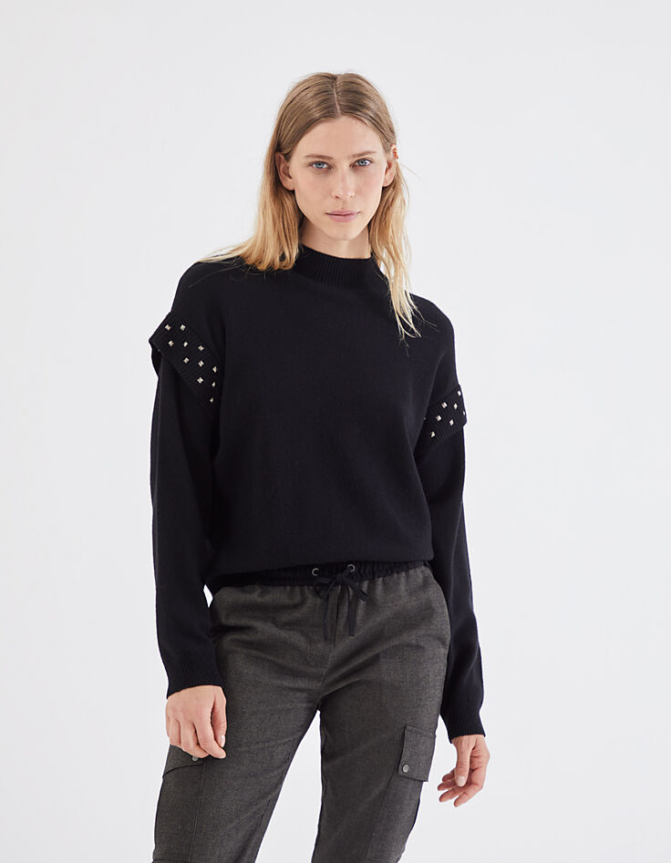 Women’s black studded pure wool knit sweater-2